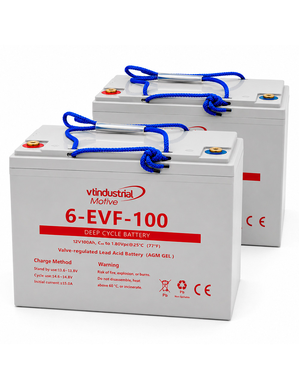 Pacote 2 baterias para empilhadores e porta-paletes ES10 3300 de 12V 100Ah C20 ciclo profundo Industrial Motive 6-EVF-100 - 1