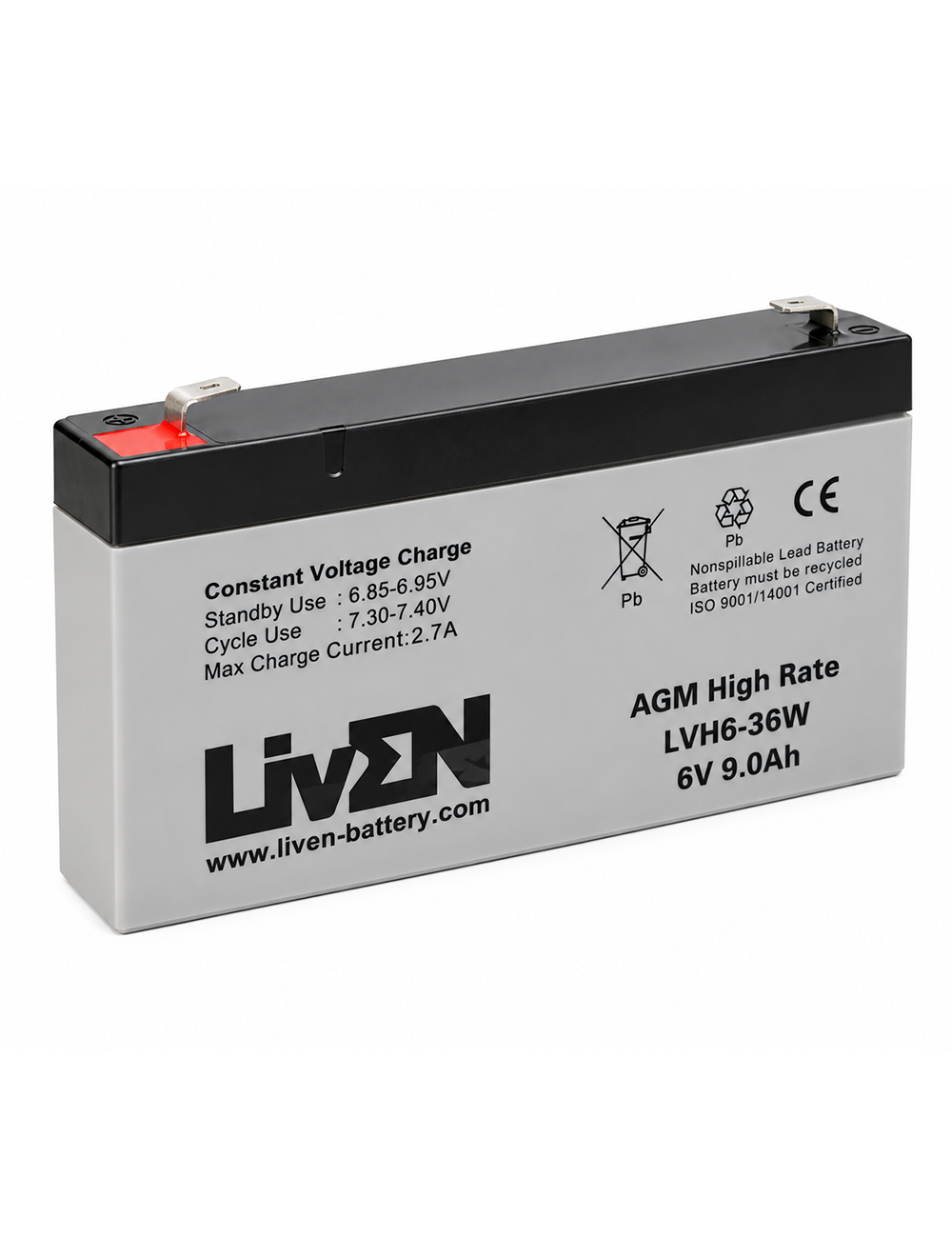 Batería para coches, motos, quads y triciclos eléctricos para niños de 6V 9Ah C20 36W Liven LVH6-36W - LVH6-36W -  -  - 1
