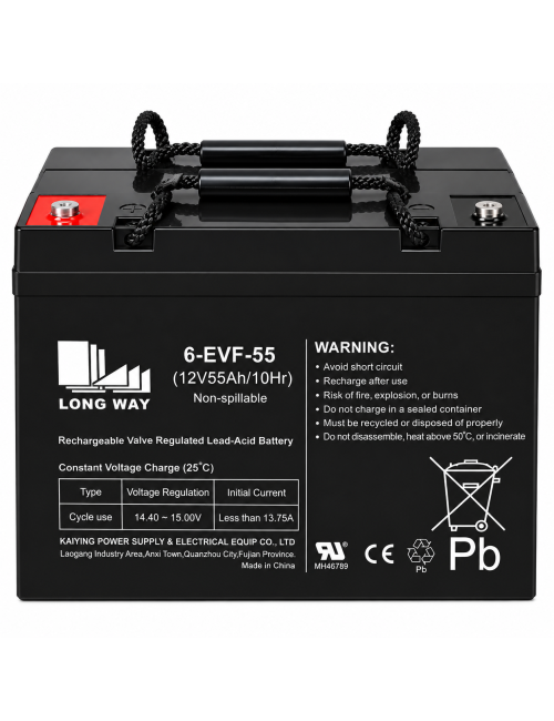 Bateria 12V 55Ah C10 ciclo profundo Longway 6-EVF-55 - 1
