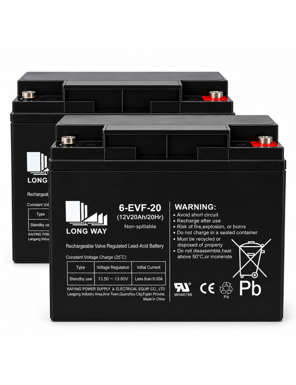 Pacote 2 baterias para scooter electrico de 12V 20Ah C20 de ciclo profundo Longway 6-EVF-20 - 1