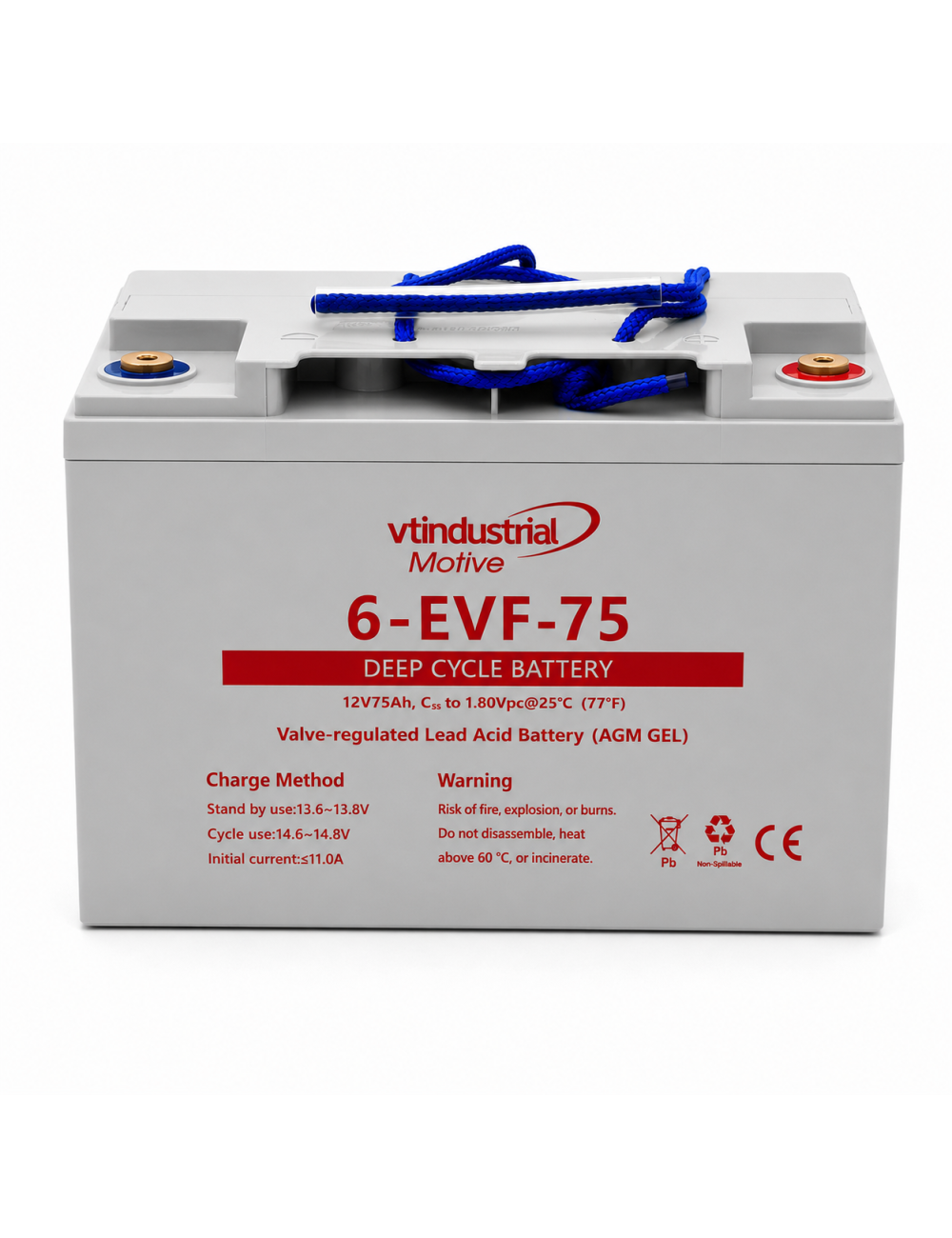 Batería gel híbrido 12V 75Ah C20 ciclo profundo Industrial Motive 6-EVF-75 - 6-EVF-75 -  -  - 1