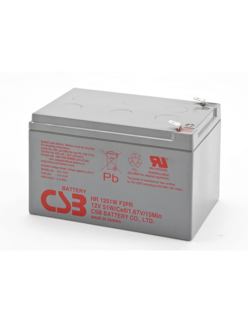 Batería 12V 12,75Ah 51W/celda CSB HR1251W - CSB-HR1251W -  -  - 1