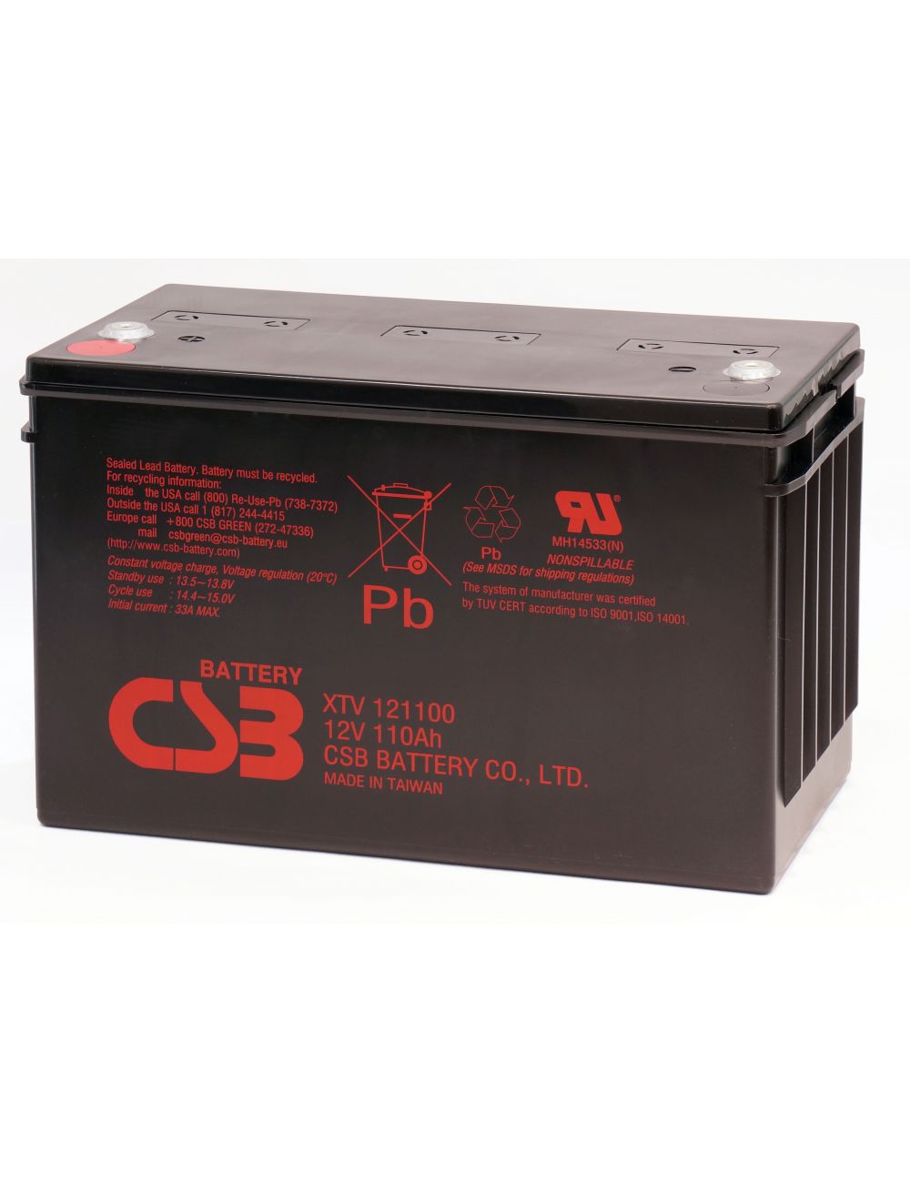 Bateria de chumbo AGM 12V 110Ah CSB série XTV - 1